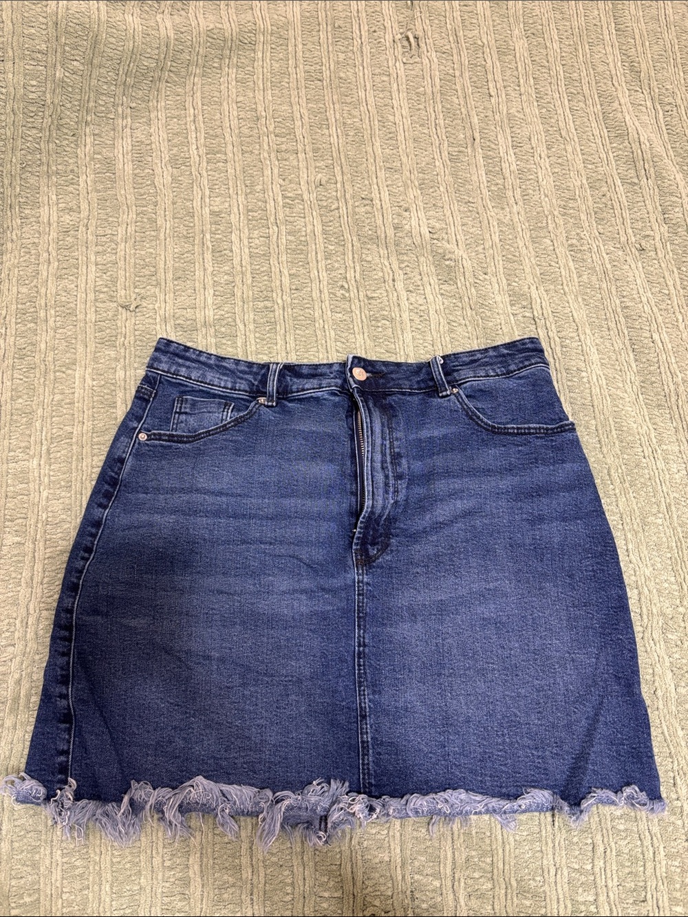 Women's Dark Blue Denim Mini Skirt with Frayed Hem